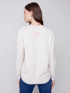 Ecru Embroidered Hearts Sweater