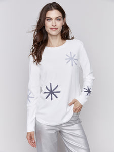 Ecru Embroidered Snowflake Sweater