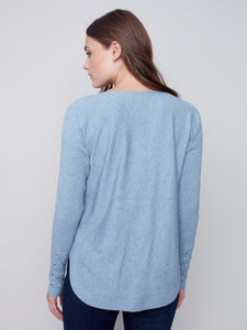 Snowflake Knit Sweater With Lace Up Cuffs