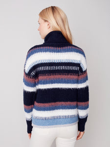 Eyelash Striped Cowl Neck Sweater