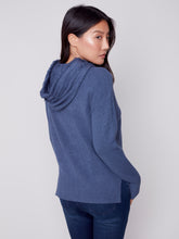 Load image into Gallery viewer, Denim Blue Hooded Sweater with Fringe Detail
