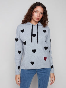 H.Grey Embroidered Hearts Hoodie Sweater