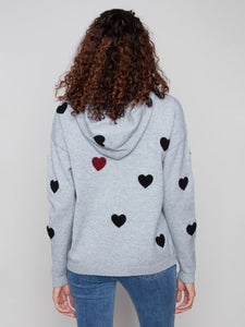H.Grey Embroidered Hearts Hoodie Sweater