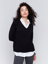 Load image into Gallery viewer, Black V-Neck Fooler Sweater with Shirt Collar
