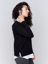 Load image into Gallery viewer, Black V-Neck Fooler Sweater with Shirt Collar
