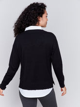 Load image into Gallery viewer, Black V-Neck Fooler Sweater with Shirt Collar
