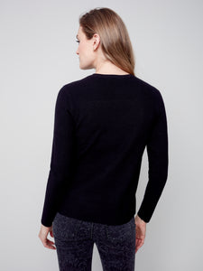 Black V-Neck Sweater With Grommet Hem