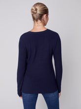 Load image into Gallery viewer, Navy V-Neck Sweater With Grommet Hem
