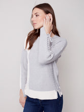 Load image into Gallery viewer, Grey Color Block Sweater with Lacing Details
