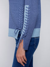 Load image into Gallery viewer, Denim Blue Color Block Sweater with Lacing Details
