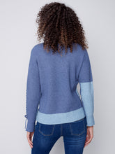 Load image into Gallery viewer, Denim Blue Color Block Sweater with Lacing Details
