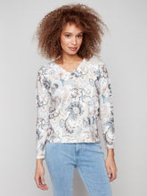 Load image into Gallery viewer, Holland Printed Plush Knit V-Neck Sweater
