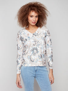 Holland Printed Plush Knit V-Neck Sweater