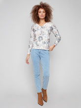 Load image into Gallery viewer, Holland Printed Plush Knit V-Neck Sweater
