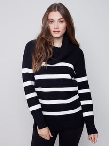 Black & White Striped Cowl Neck Sweater