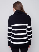 Load image into Gallery viewer, Black &amp; White Striped Cowl Neck Sweater
