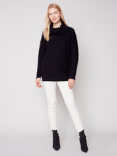 Load image into Gallery viewer, Black Cowl Neck Sweater with Button Detail
