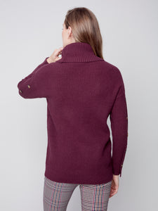 Burgundy Cowl Neck Sweater with Button Detail