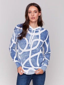 Denim Printed Hoodie Pullover