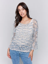 Load image into Gallery viewer, Denim Blue Fancy Yarn Fishnet Sweater
