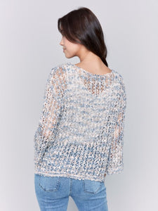 Denim Blue Fancy Yarn Fishnet Sweater