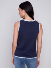 Load image into Gallery viewer, Navy Sleeveless Knit Top with Crochet Detail
