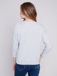 Heather Grey Cotton Sweater with Heart Patches
