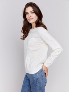 Ecru Embroidered Round Hem Sweater