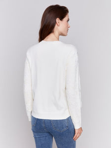 Ecru Embroidered Round Hem Sweater