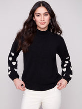 Load image into Gallery viewer, Mock Neck Sweater With Embroidered Hearts
