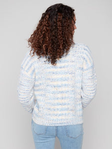 Denim Notch Neck Cable Knit Sweater