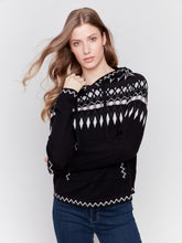 Load image into Gallery viewer, Black Plush Knit Ski Hoodie Sweater
