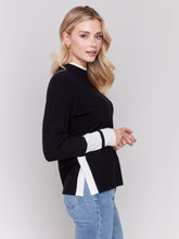 Load image into Gallery viewer, Black &amp; White Crew Neck Sweater with Side Slit
