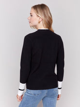 Load image into Gallery viewer, Black &amp; White Crew Neck Sweater with Side Slit
