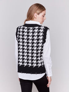 Houndstooth Fooler Vest With Shirt Collar