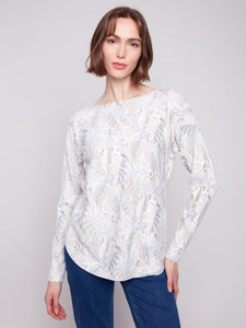 Foliage Printed Rounded Hem Sweater