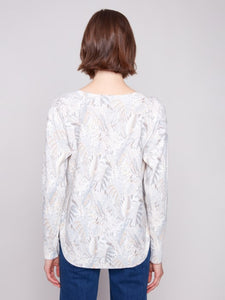 Foliage Printed Rounded Hem Sweater