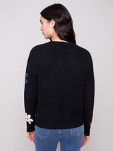 Load image into Gallery viewer, Black Plush Sweater with Boucle Flowers
