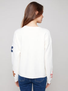 Ecru Plush Sweater with Boucle Flowers