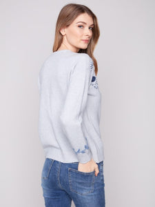 H. Grey Embroidered Crew Neck Sweater