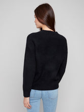 Load image into Gallery viewer, Black &amp; White Cherry Fuzzy Drop Shoulder Sweater
