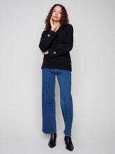 Load image into Gallery viewer, Black Wide Cuff V-Neck Sweater With Side Buttons
