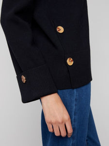 Black Wide Cuff V-Neck Sweater With Side Buttons