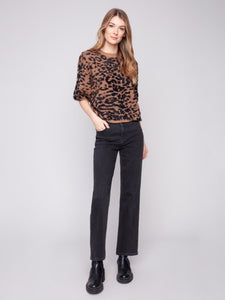 Cheetah Balloon Elbow Sleeve Knit Sweater