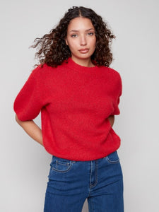 Crimson Balloon Elbow Sleeve Knit Sweater