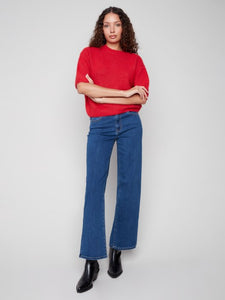 Crimson Balloon Elbow Sleeve Knit Sweater