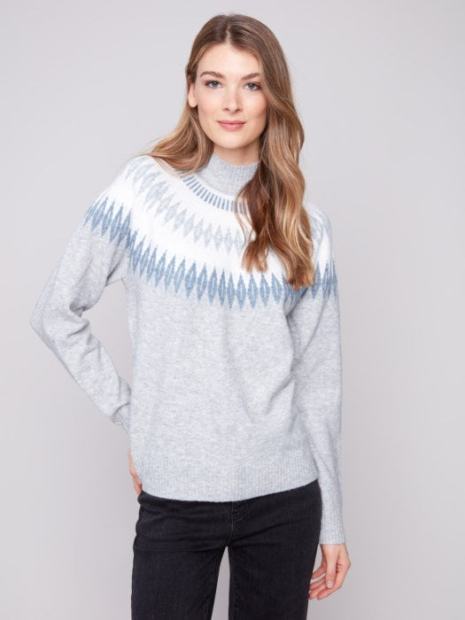 Light Grey  Après-Ski Jacquard Mock Neck Sweater