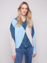 Load image into Gallery viewer, H.Denim V-Neck Argyle Jacquard Sweater
