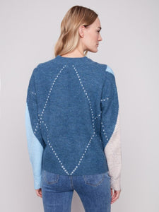 H.Denim V-Neck Argyle Jacquard Sweater