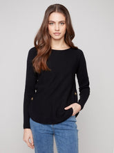Load image into Gallery viewer, Black Boat Neck Sweater With Side Buttons
